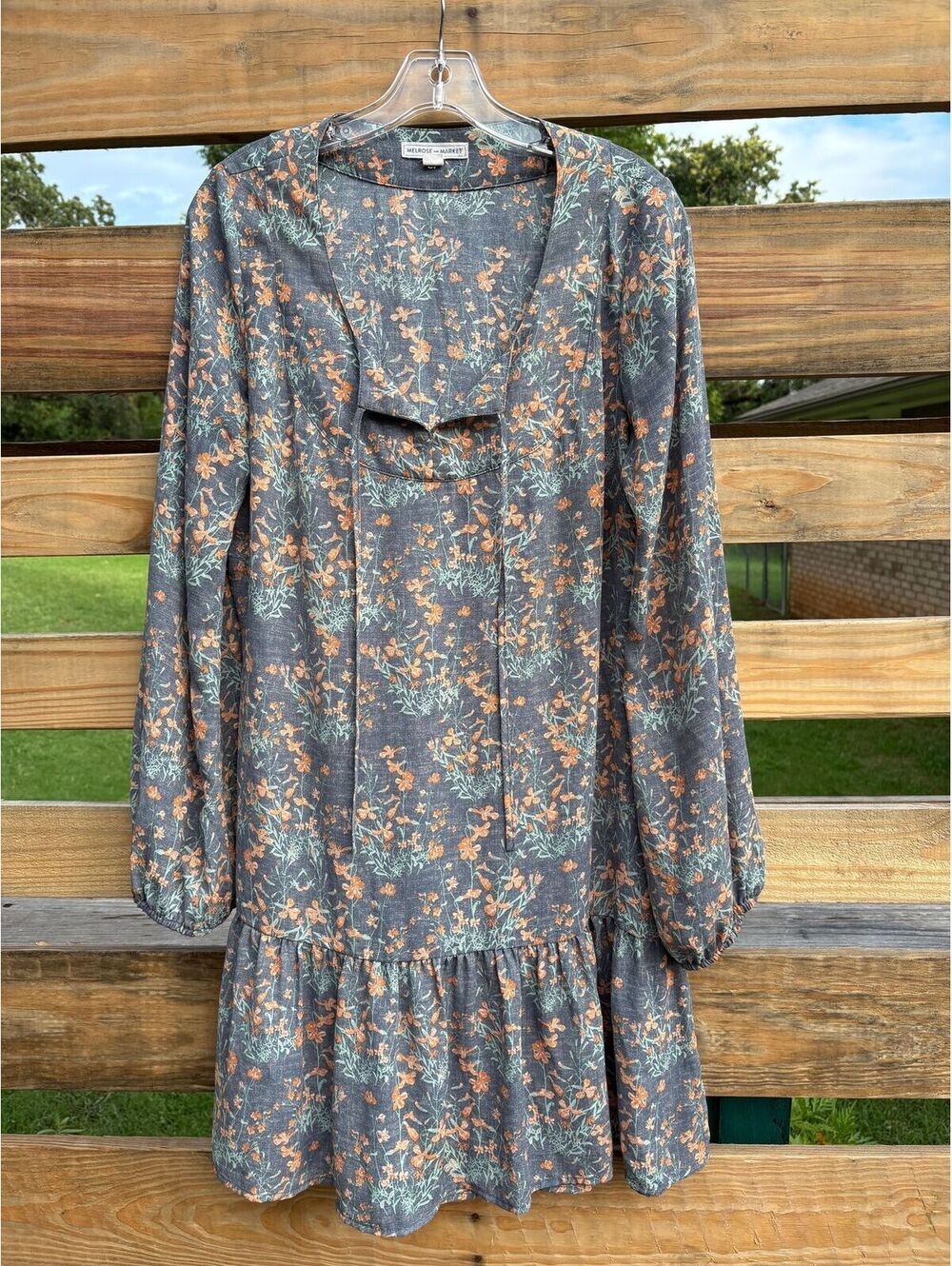 #59 Melrose And Market Boho Gray Floral Pheasant Dress Women Size S